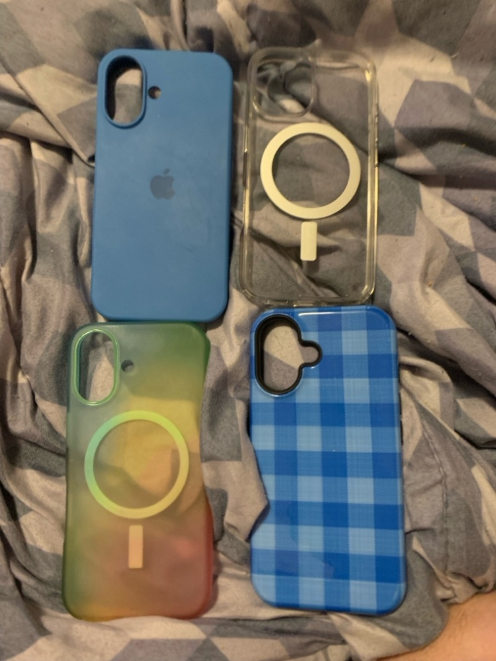 Apple iPhone 16 Silicone Case, OtterBox Clear & Rainbow, Blue Plaid